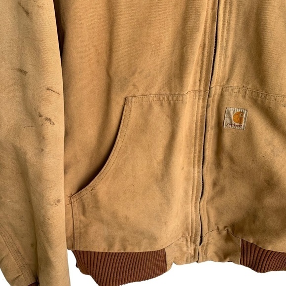 Vintage Carhartt Duck Canvas Distressed Jacket Hooded Quilted XL Tall J140 BRN - Picture 10 of 16